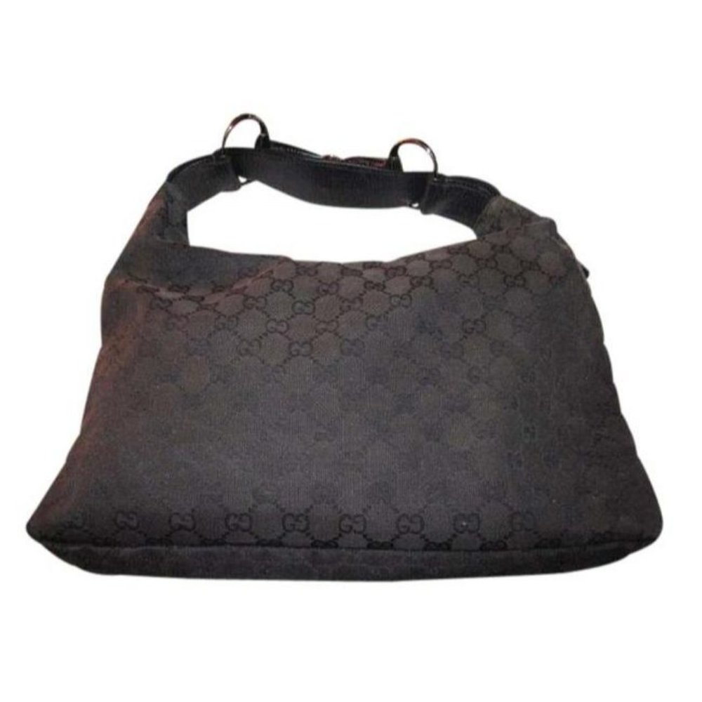 Gucci Vintage Black HOBO Large G Logo Canvas And Black Leather